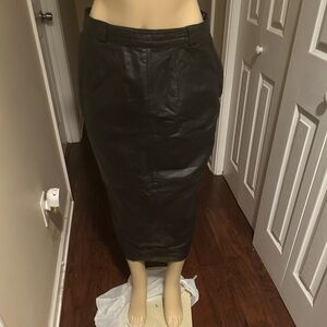 Aris Geuine Black Leather Pencil Skirt